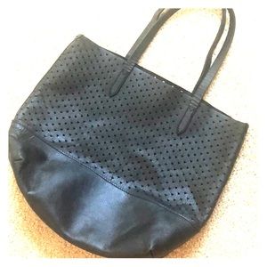 J. CREW Black Leather Downing Heart Cutouts Tote